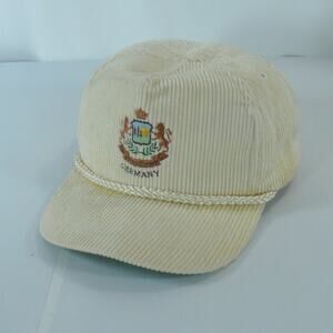 VTG Woodlawn Golf Course Germany Corduroy Rope Leather Strapback Cap Hat Beige